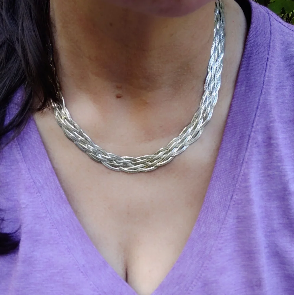 ❤️ SOLD!! Wide Braided Sterling Herringbone Necklace - Picture 3 of 4